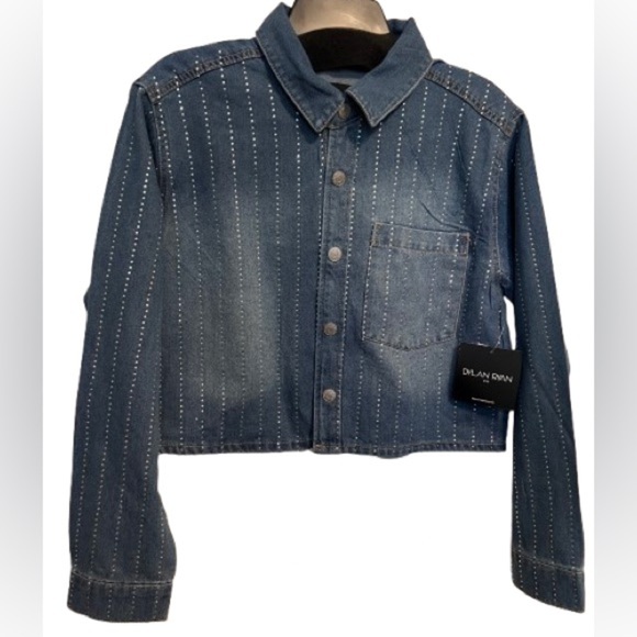 Dylan Ryan Boutique Cropped Bling Denim Shirt. Size M. - Picture 3 of 11